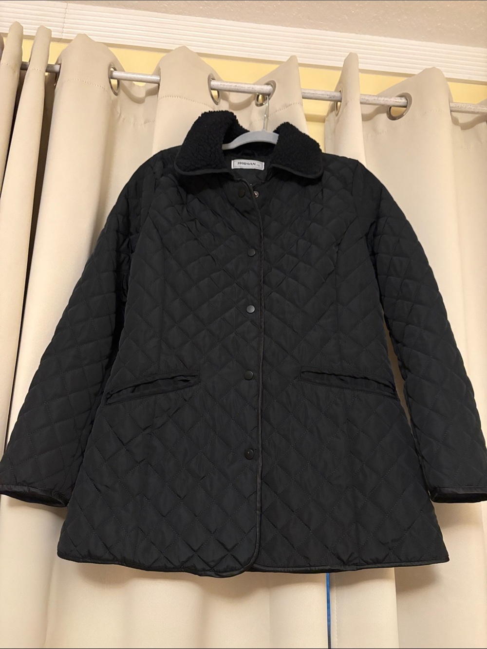 Black Quilted Puffer Jacket with Sherpa Collar